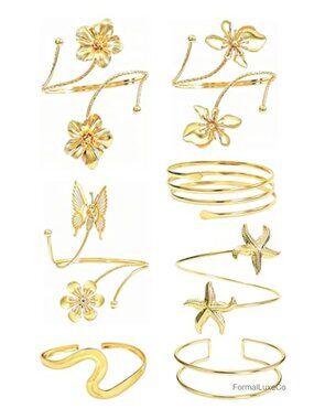 7 Gold Adjustable Upper Arm Cuff Bracelet Set Minimalist